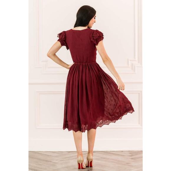 Rachel Parcell Lace Scarlet Embroidered Pleated Midi A-line Dress Red Size XL - Picture 2 of 15